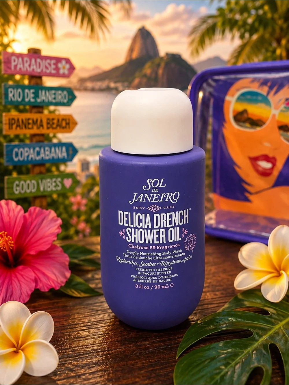 Sol de Janeiro Delicia Drench 3-Pc Set Body Butter Shower Oil Travel Pouch NWT